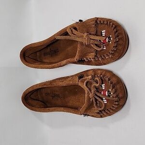 Minnetonka Brown Moccasins with Beaded Design